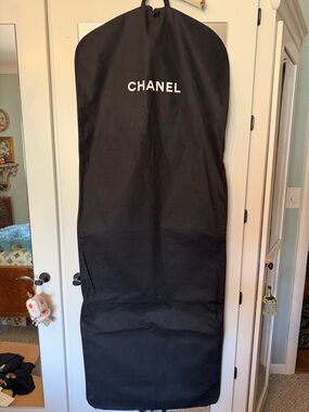 CHANEL Black Garment Bag with White Logo